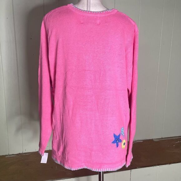 Quacker Factory Beach Ocean Lake Vacation Ugly Sweater Whimsical Quirky Cardigan - Picture 2 of 7